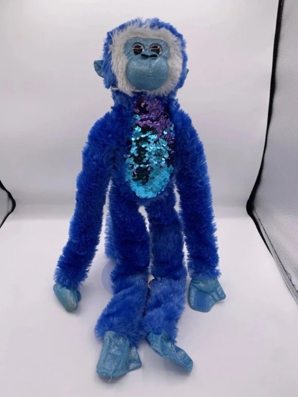 Wild Republic Blue Sequin Hanging Monkey Plush 22” Long Arms